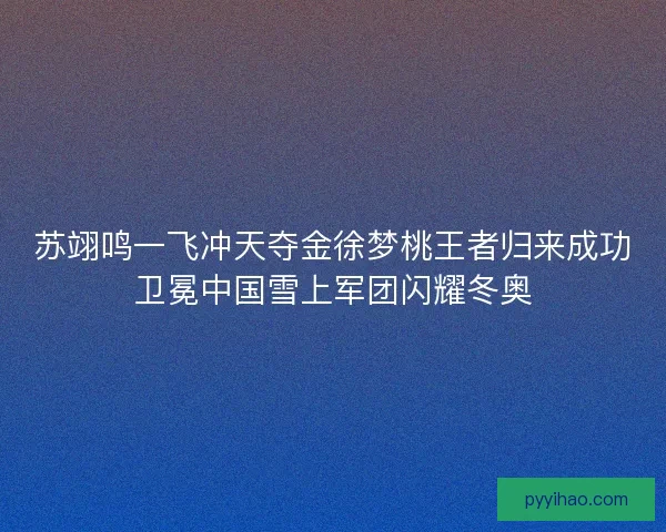 苏翊鸣一飞冲天夺金徐梦桃王者归来成功卫冕中国雪上军团闪耀冬奥